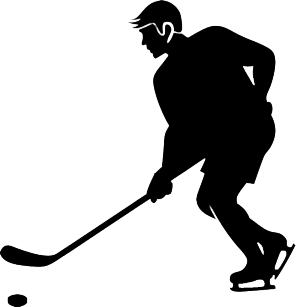 Dynamic black hockey player stencil sports icon. . png