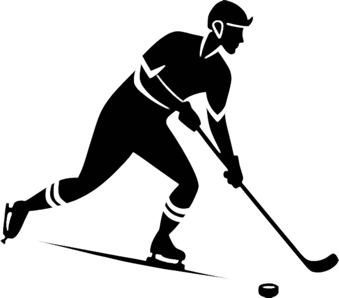 Bold black stencil of a hockey player. . png