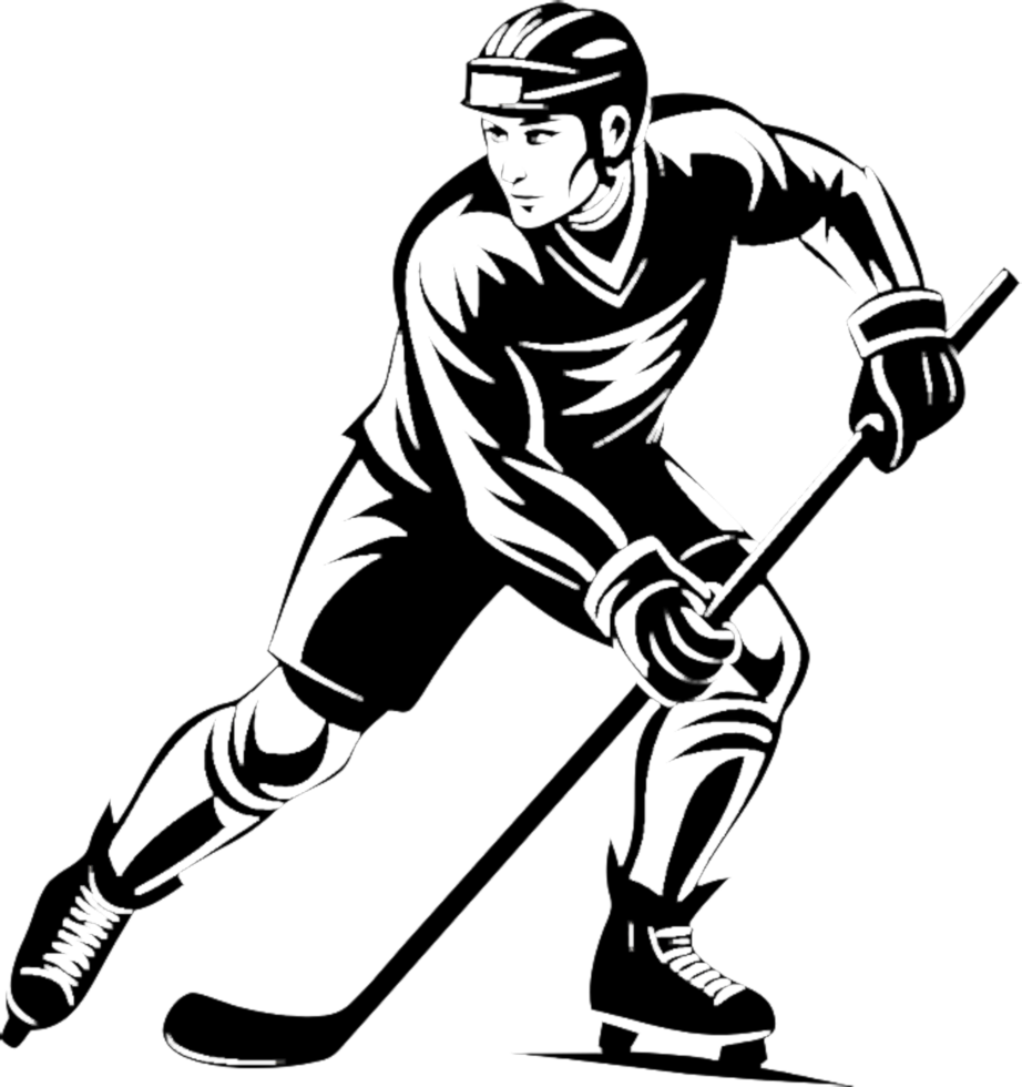 Stylish black stencil hockey player action silhouette. . png