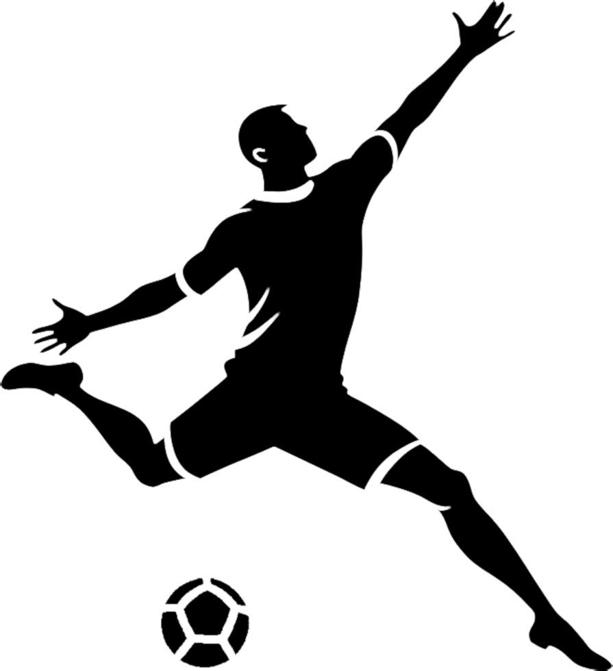 Bold black soccer player stencil art design. . png