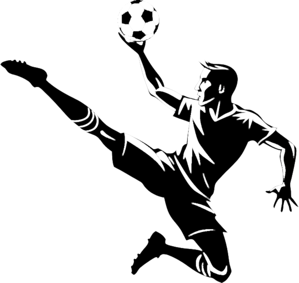 Black stencil art soccer player silhouette design. . png