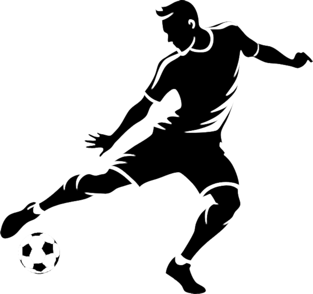Dynamic soccer player black stencil design art. . png