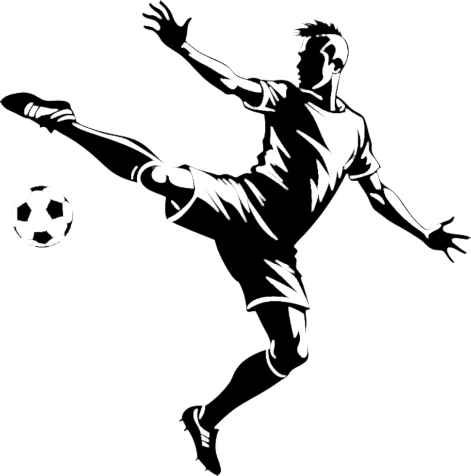 Powerful black stencil soccer player design art. . png