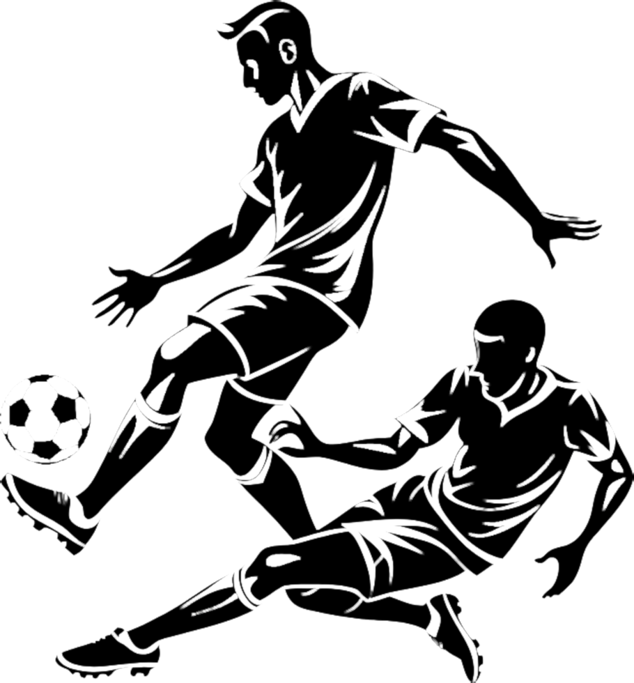 Detailed black stencil soccer player in action. . png