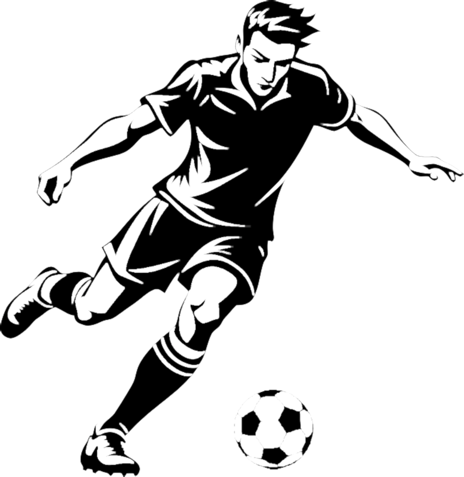 Simplistic black stencil soccer player illustration artwork. . png