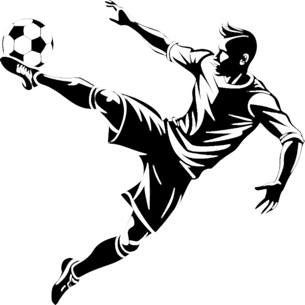 Black stencil art of soccer player movement. . png