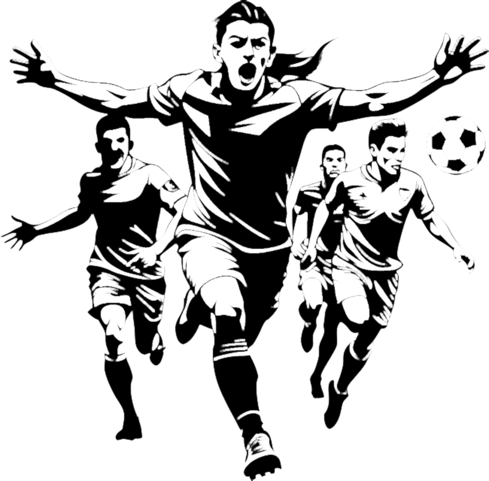 Black silhouette of soccer player kicking ball. . png