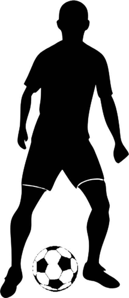 Artistic black silhouette of soccer player clipart. . png