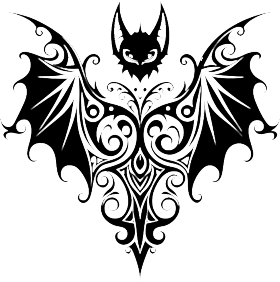 Black Bat Stencil Clipart for Spooky Artwork. . png