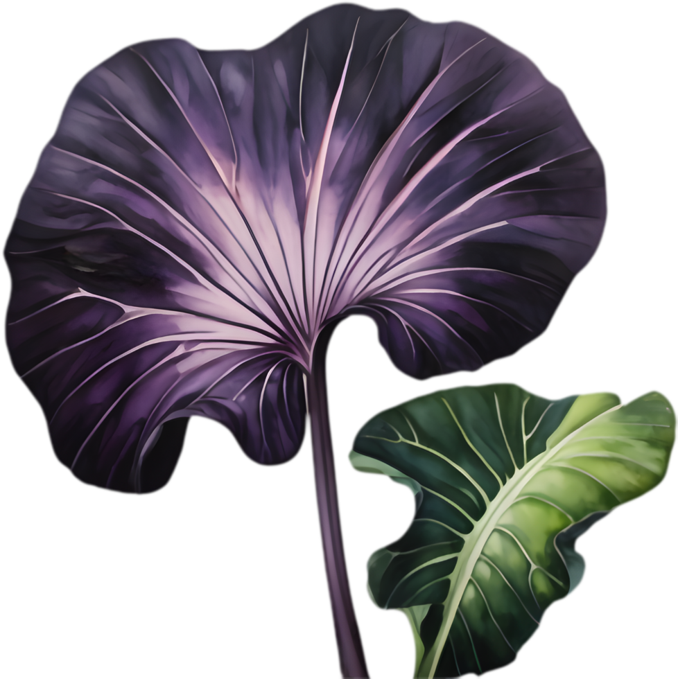 Vibrant Black Elephant Ear Plant Clipart. . png