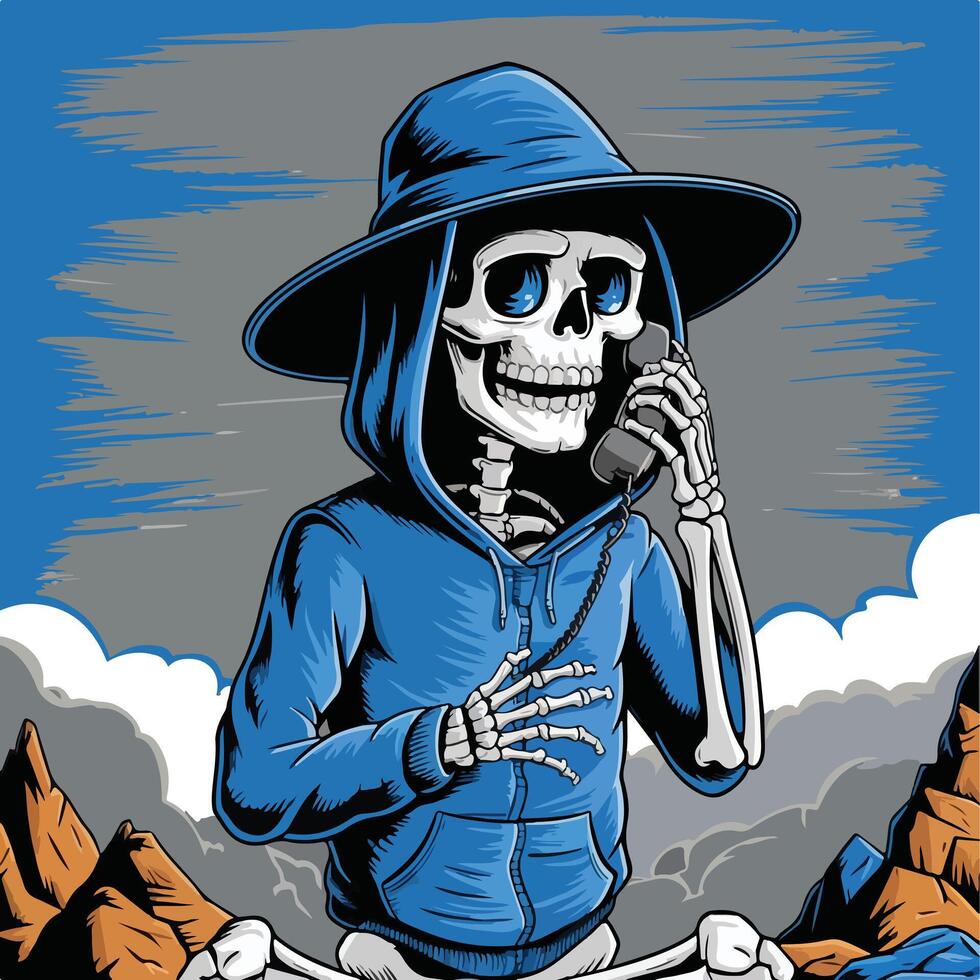 skeleton talking on telephone vector