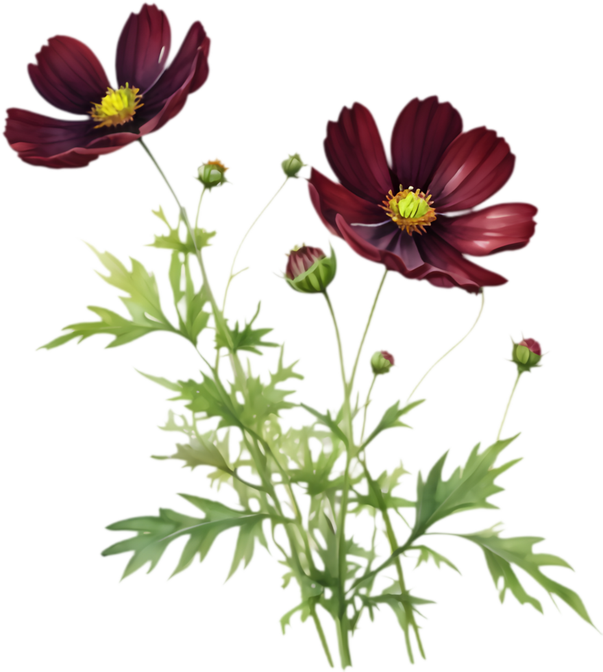 Cosmos Flower Blooms in Burgundy Clipart. . png