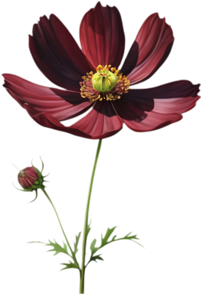 Dark Burgundy Cosmos Flower Digital Art. . png