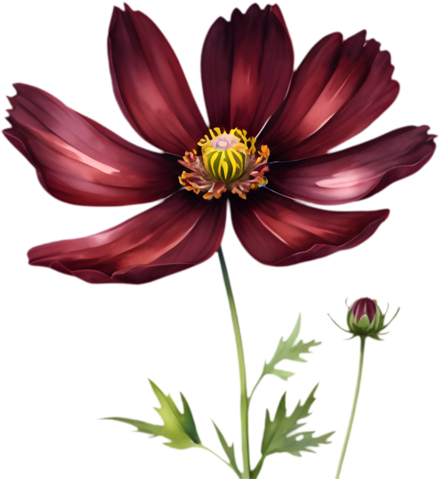 Elegant Burgundy Cosmos Blooms Clipart Art. . png