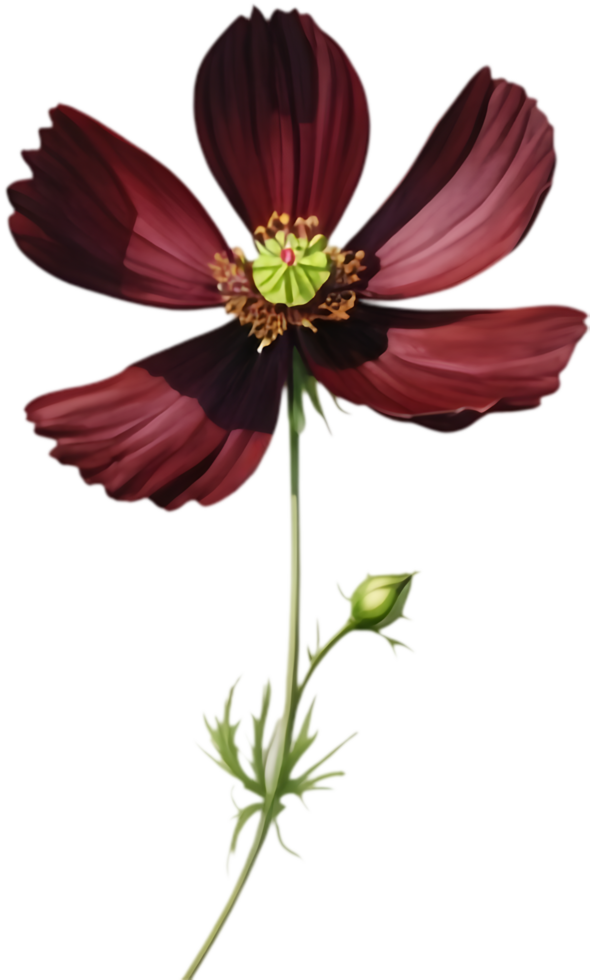 Chocolate Cosmos Flowers Clipart in Dark Burgundy. . png