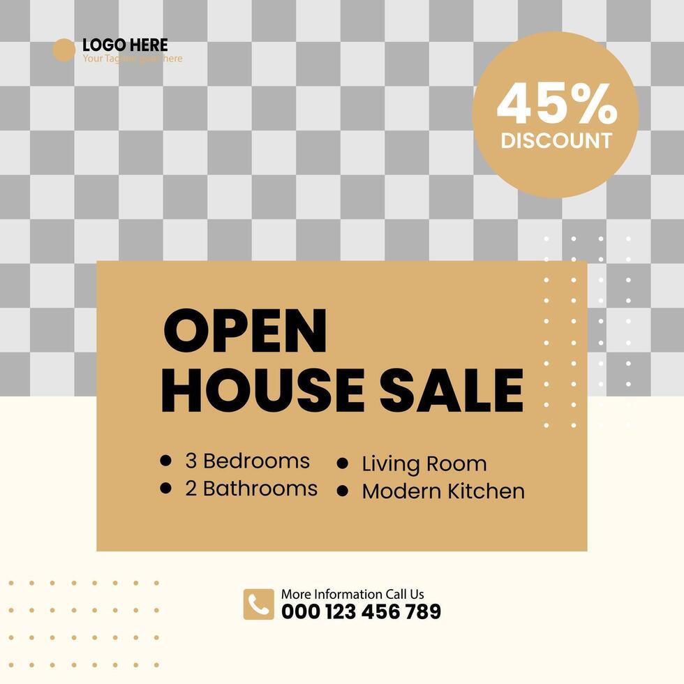 A poster for an open house sale with a discount vector