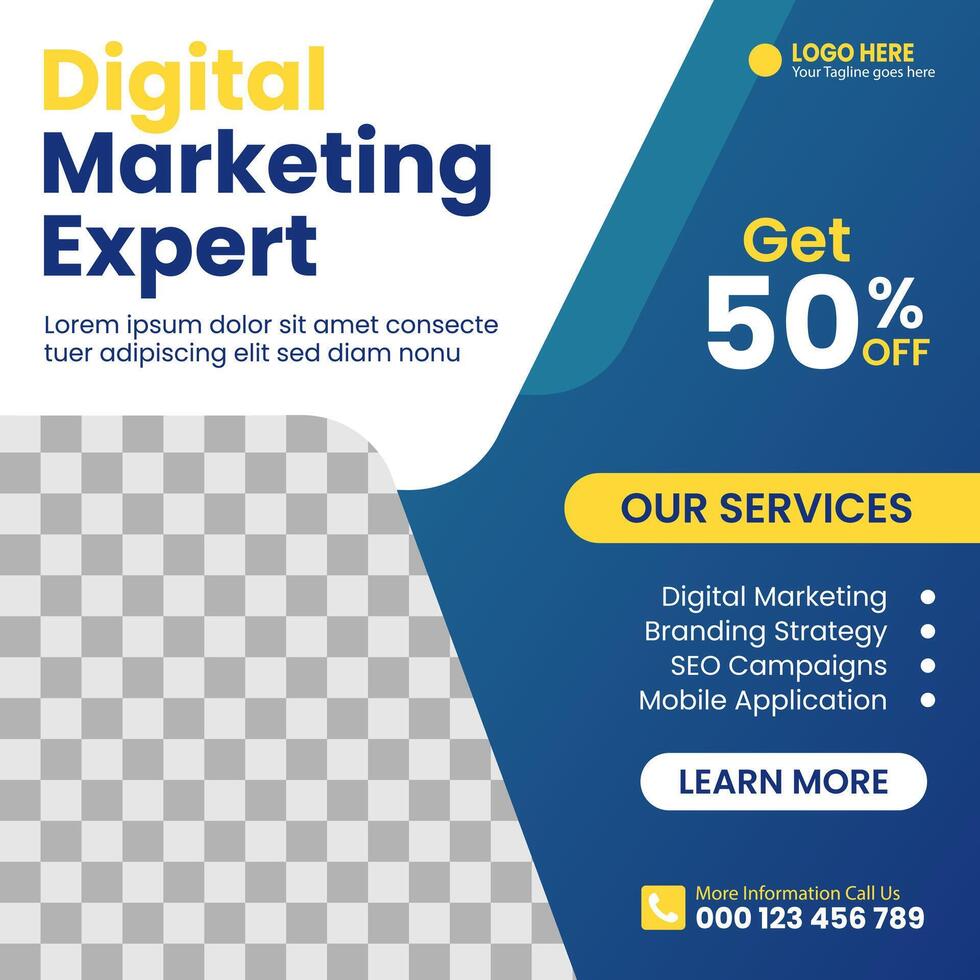 A poster for a digital creative agency with a yellow vector