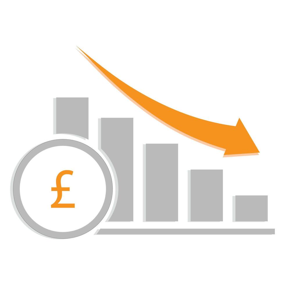 A bar chart with four bars and pound down arrow vector