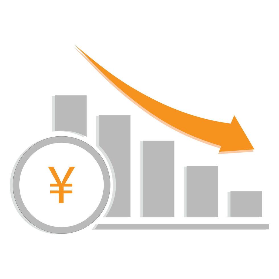 A bar chart with four bars and japanese yen down vector