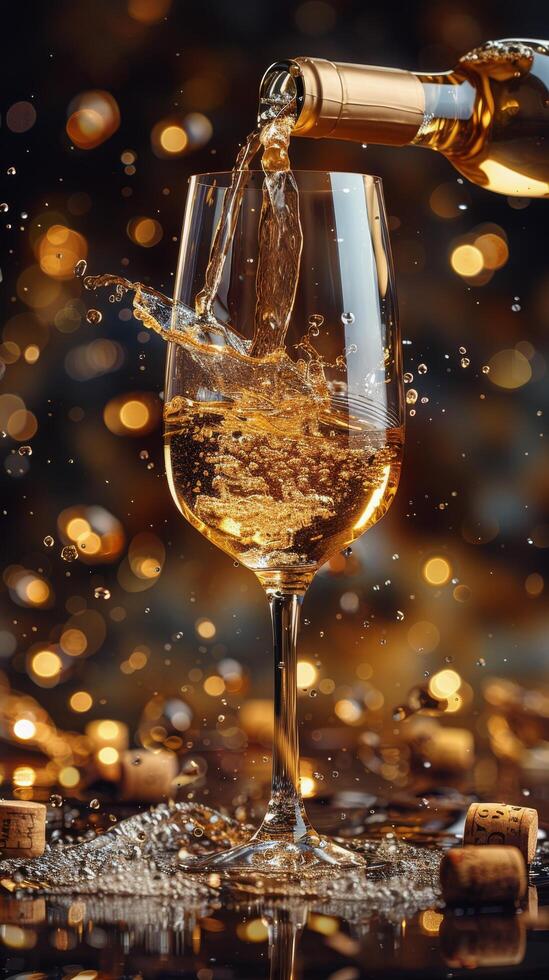 A glass of white wine being poured into a glass photo
