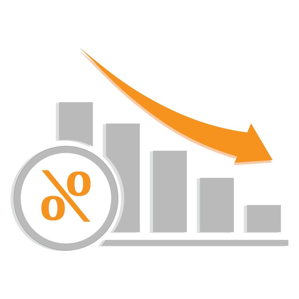 A bar chart with four bars and percent down arrow vector