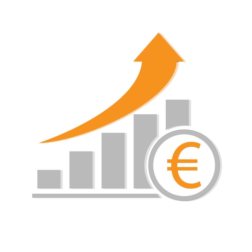 A bar chart with four bars and euro icon up arrow vector