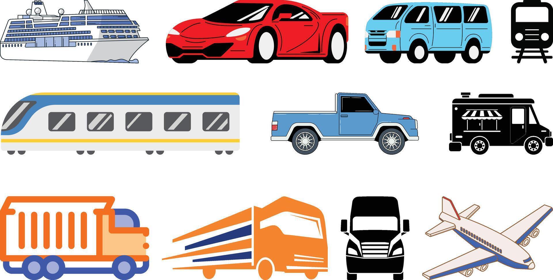 Transportation vehicle icon set collection vector