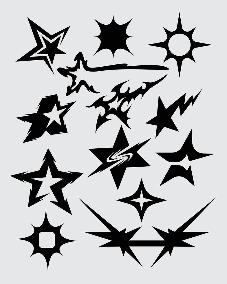 Star acid y2k collection streetwear shape icon clothing tattoo sticker ink poster element editable vector