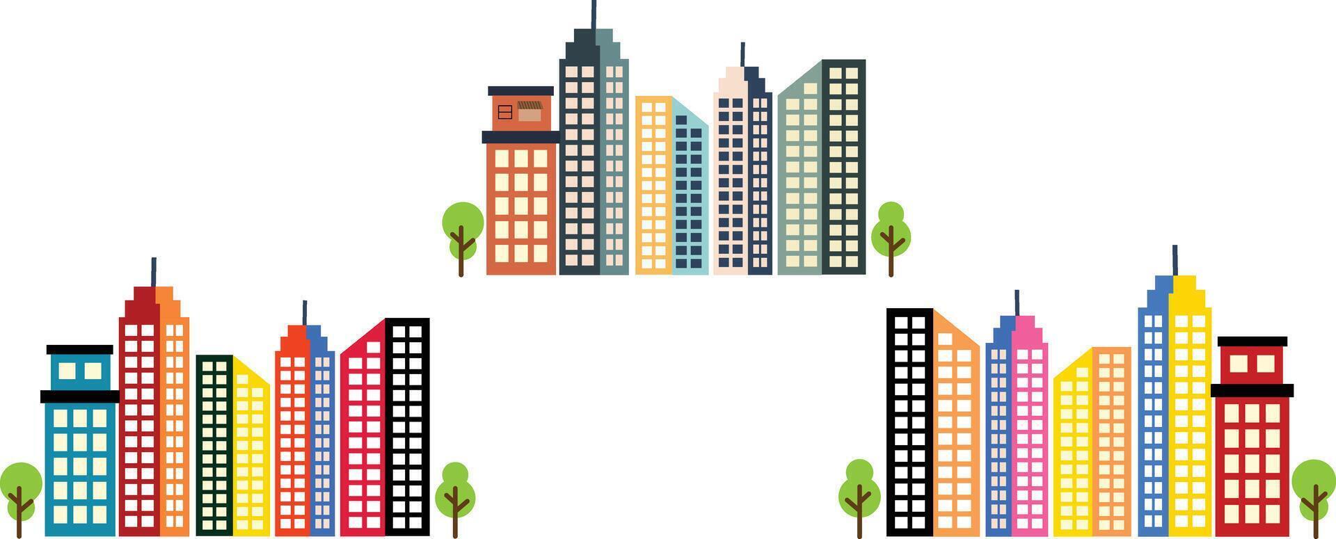 Modern city building, Urban cityscape, Downtown illustrations, City icons and clipart, Isometric city illustrations bundle, Urban street scene clipart, Neighborhood infrastructure illustrations set vector