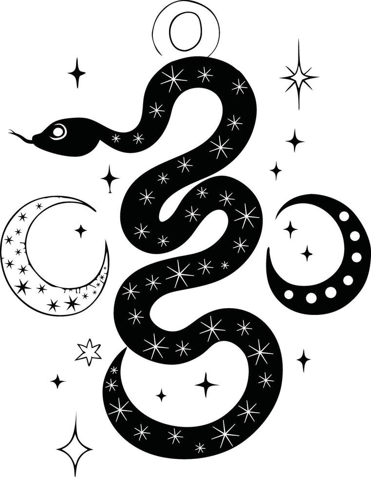 Magic snake in boho style with moon vector
