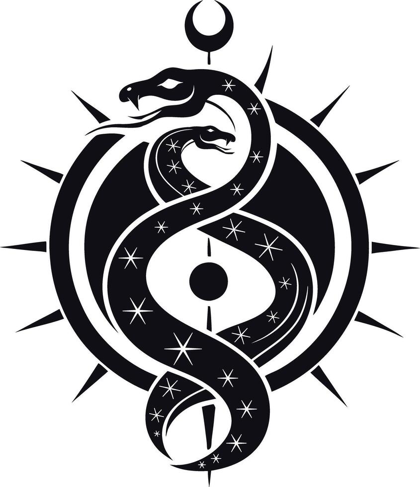 snake with mystical magic objects moon and stars vector