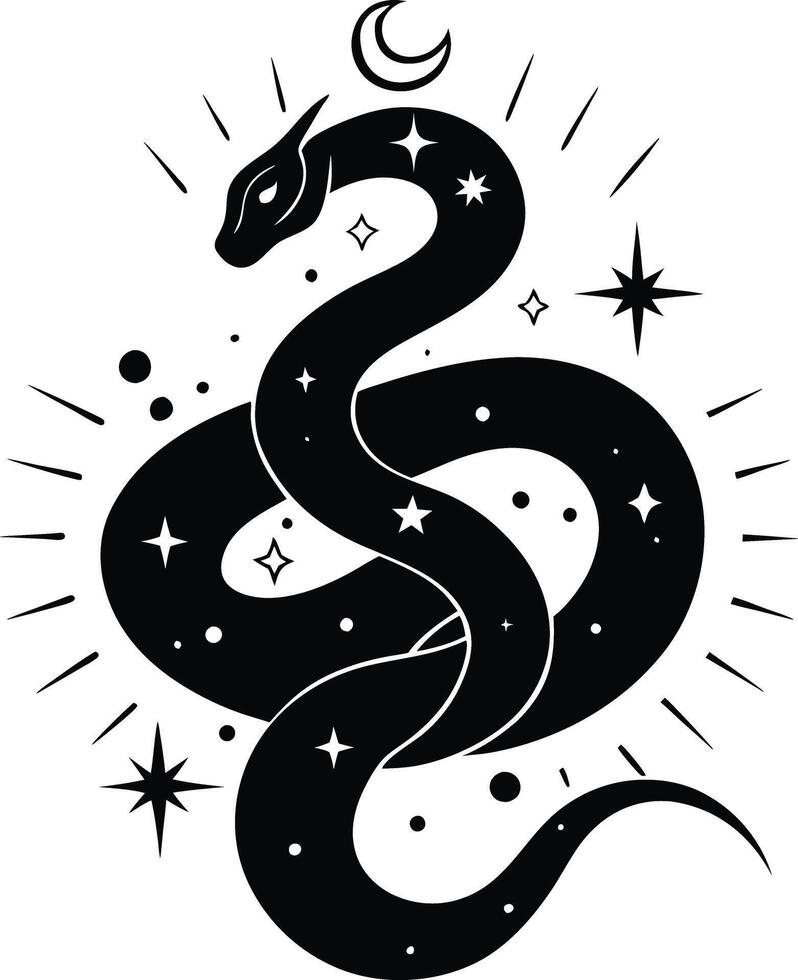 snake with mystical magic objects moon and stars Spiritual occultism symbols vector