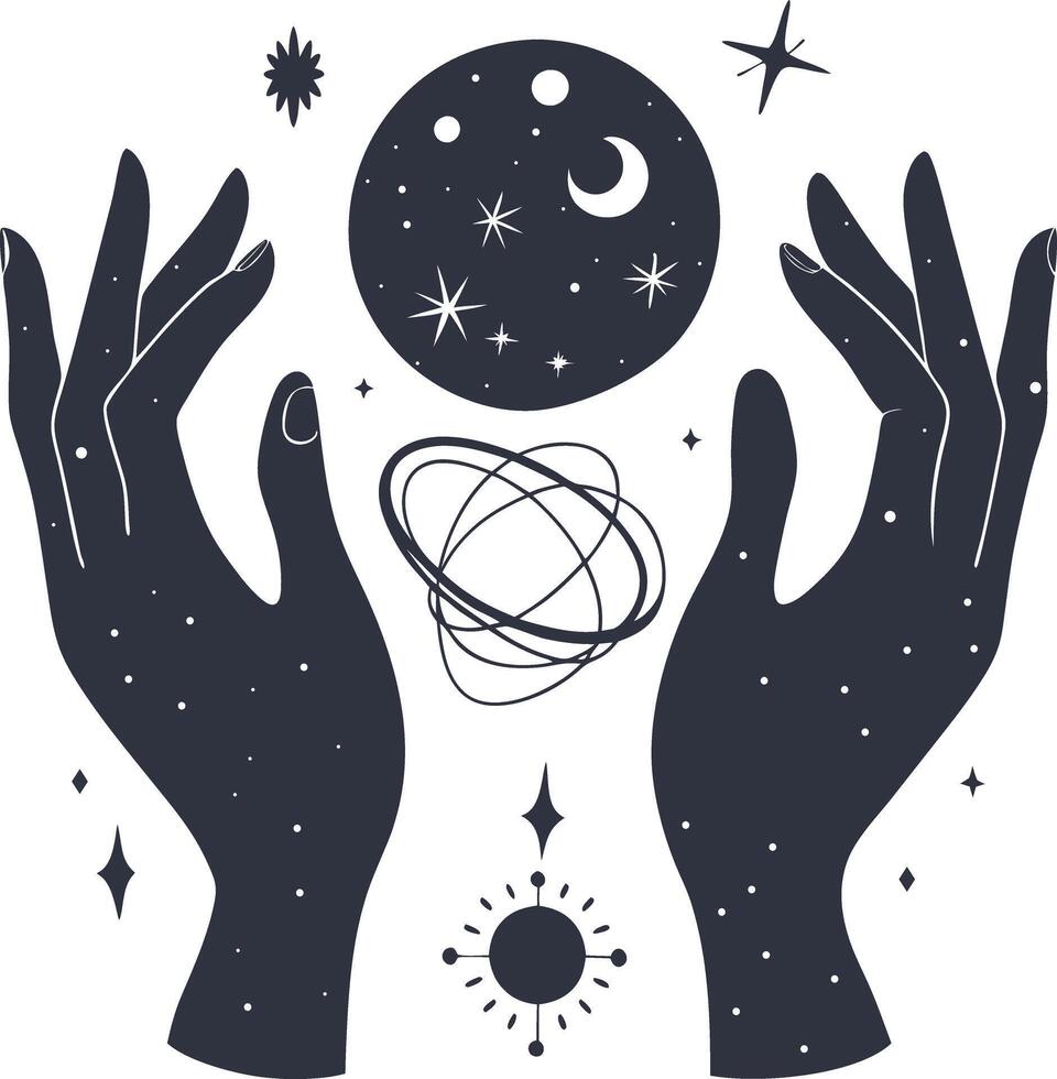 woman hands in silhouette style with stars, vector