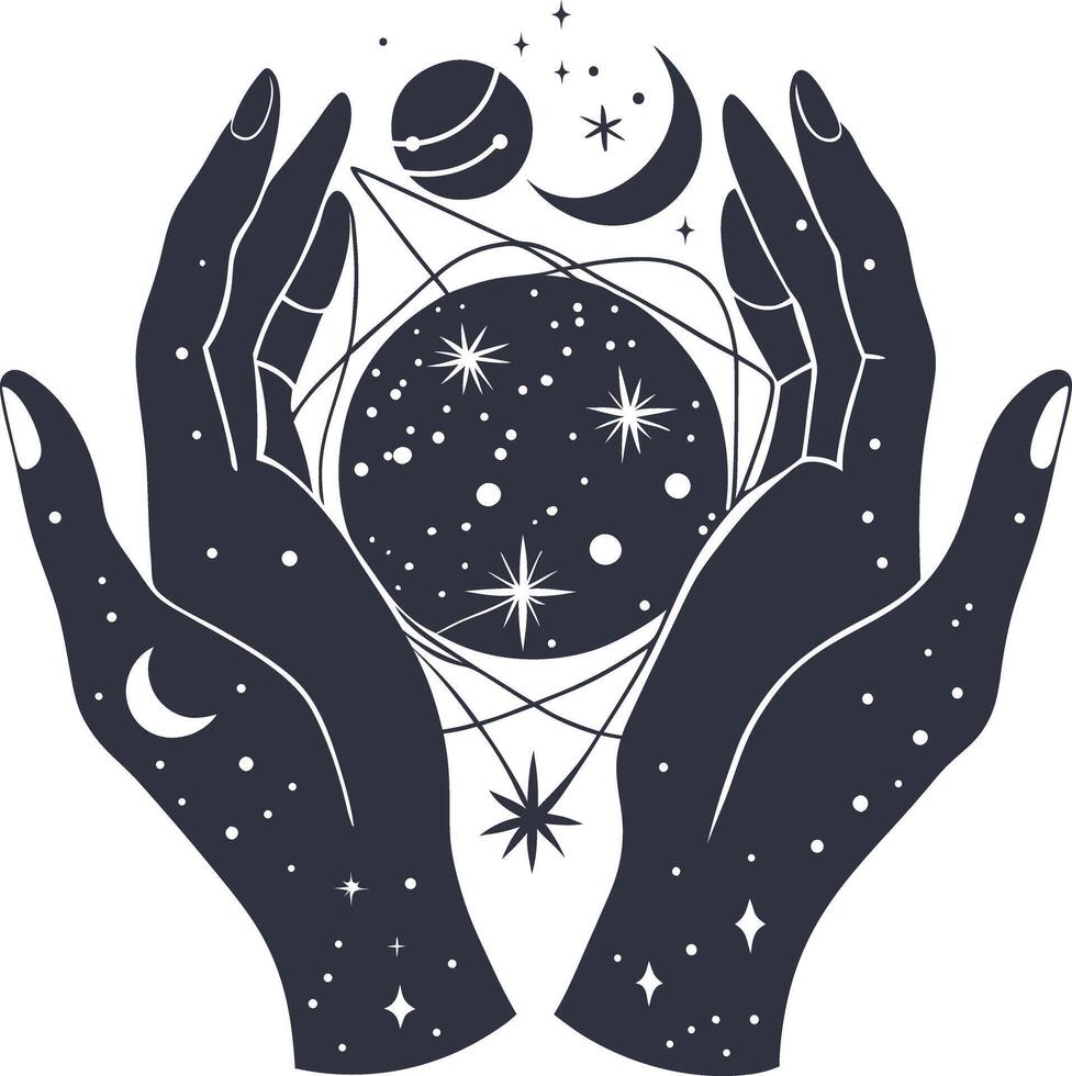 Magic Sphere Hand moon, boho, vector