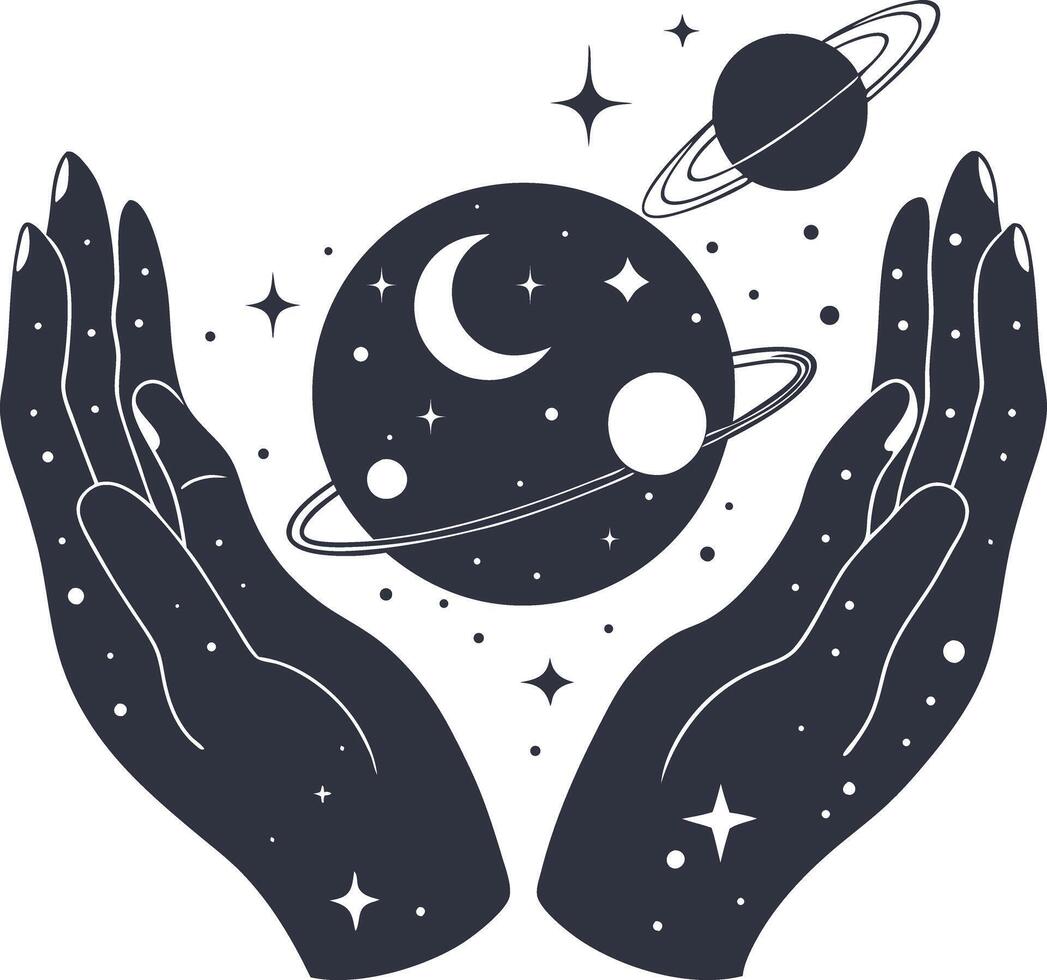 Female hands and mystical esoteric magic planet vector