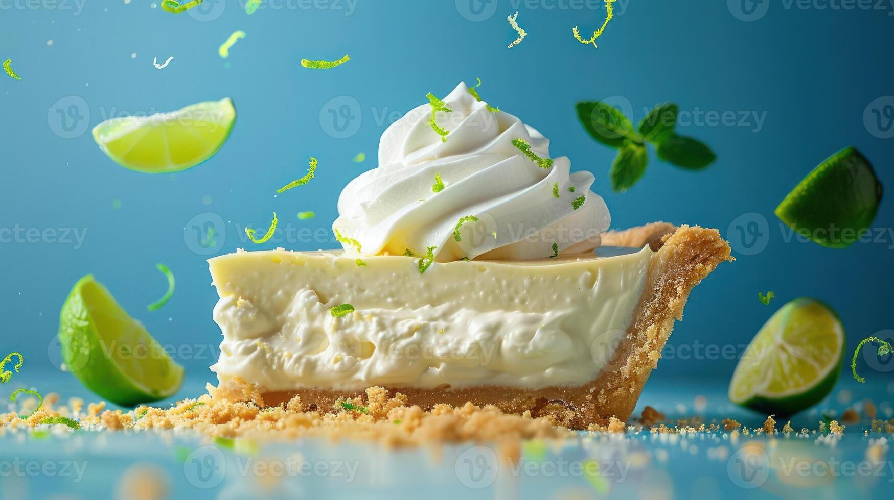 a slice of key lime pie with whipped cream on top photo
