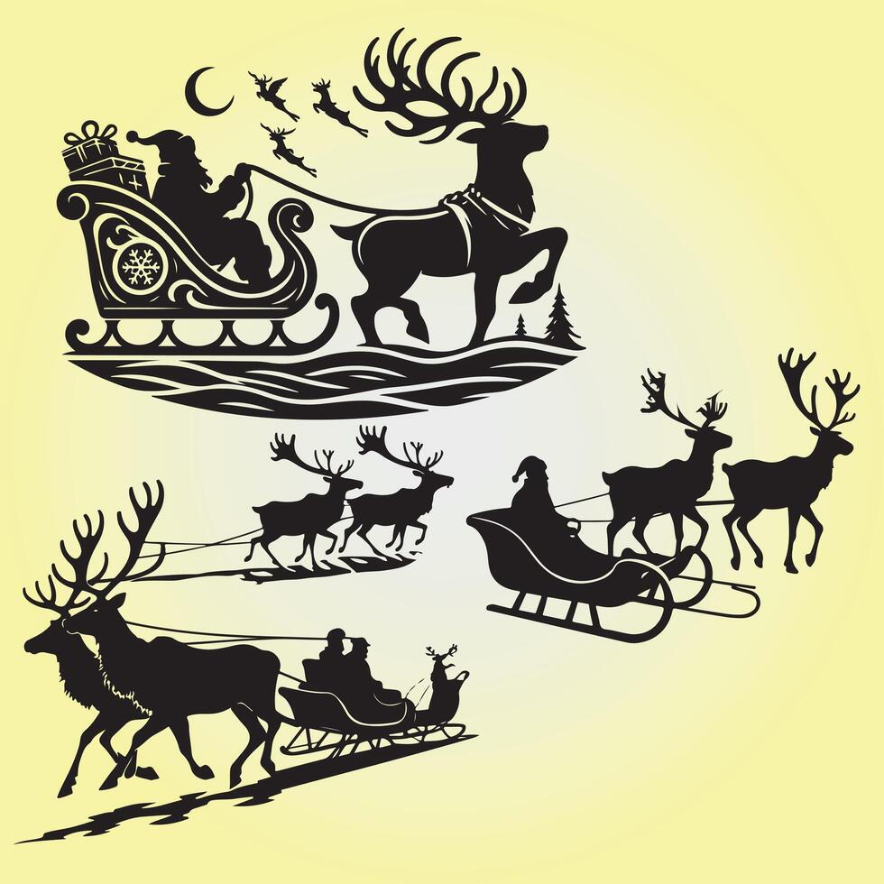 Santa Claus and Reindeer Silhouettes. vector