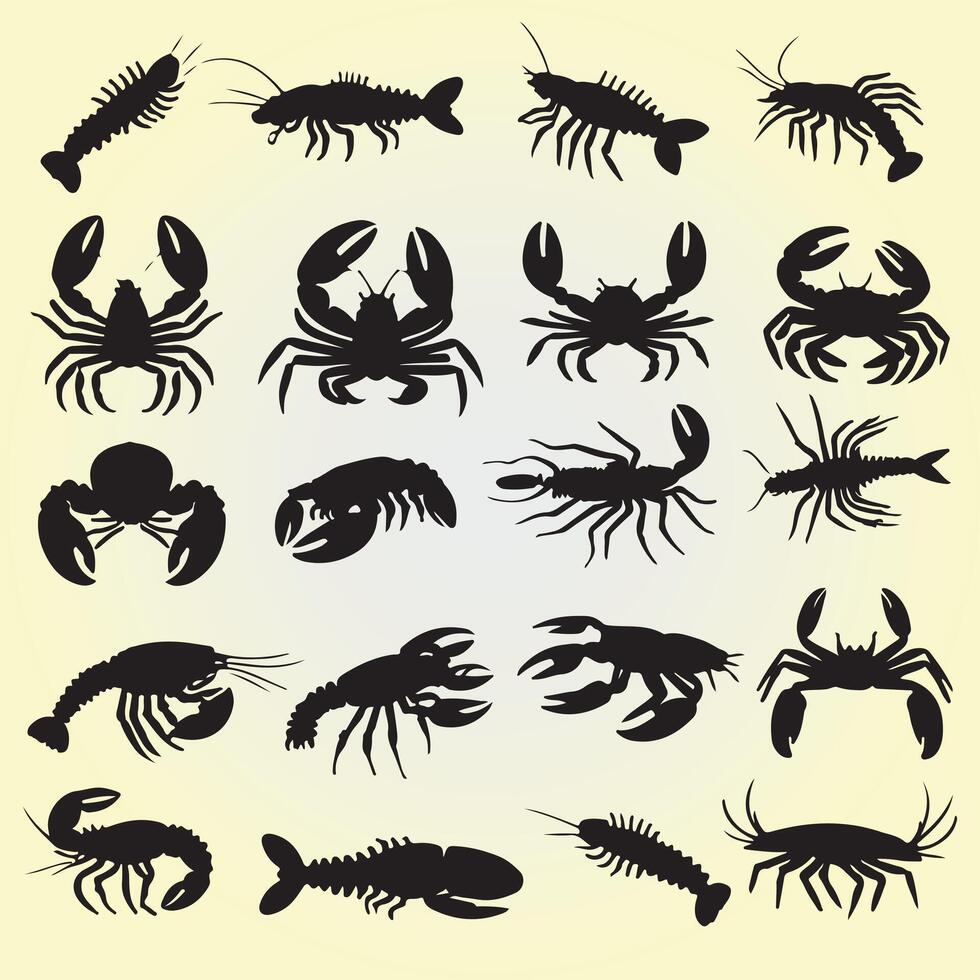 Lobster and Crab Silhouettes. vector