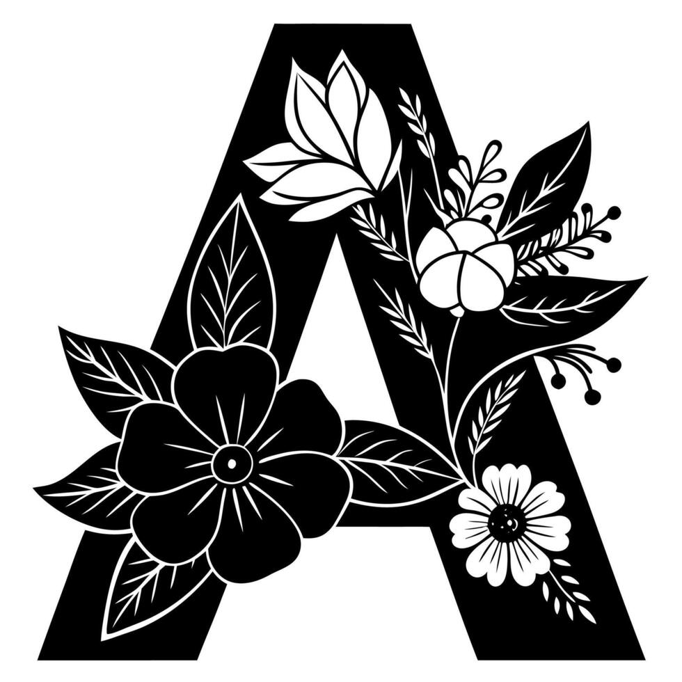 Floral Alphabet Letter A silhouette illustration vector