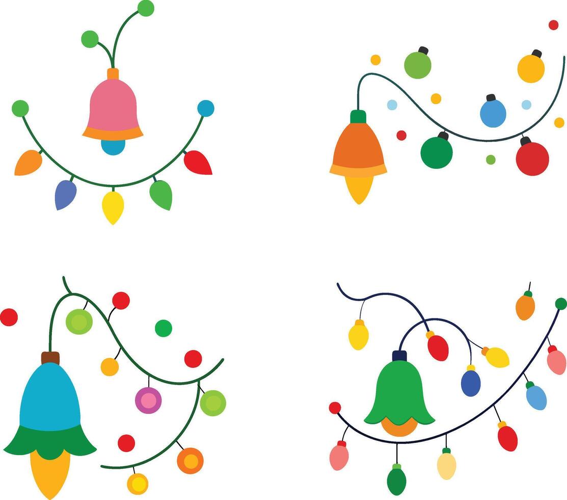 Christmas colorful lights and bell vector