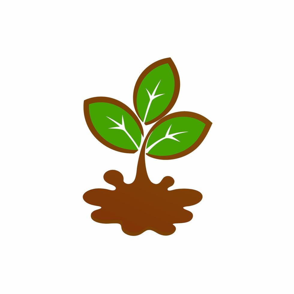 Green Plant with mud cartoon illustration vector