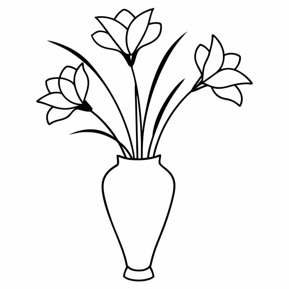 Line art coloring pages flower on a vase illustration vector