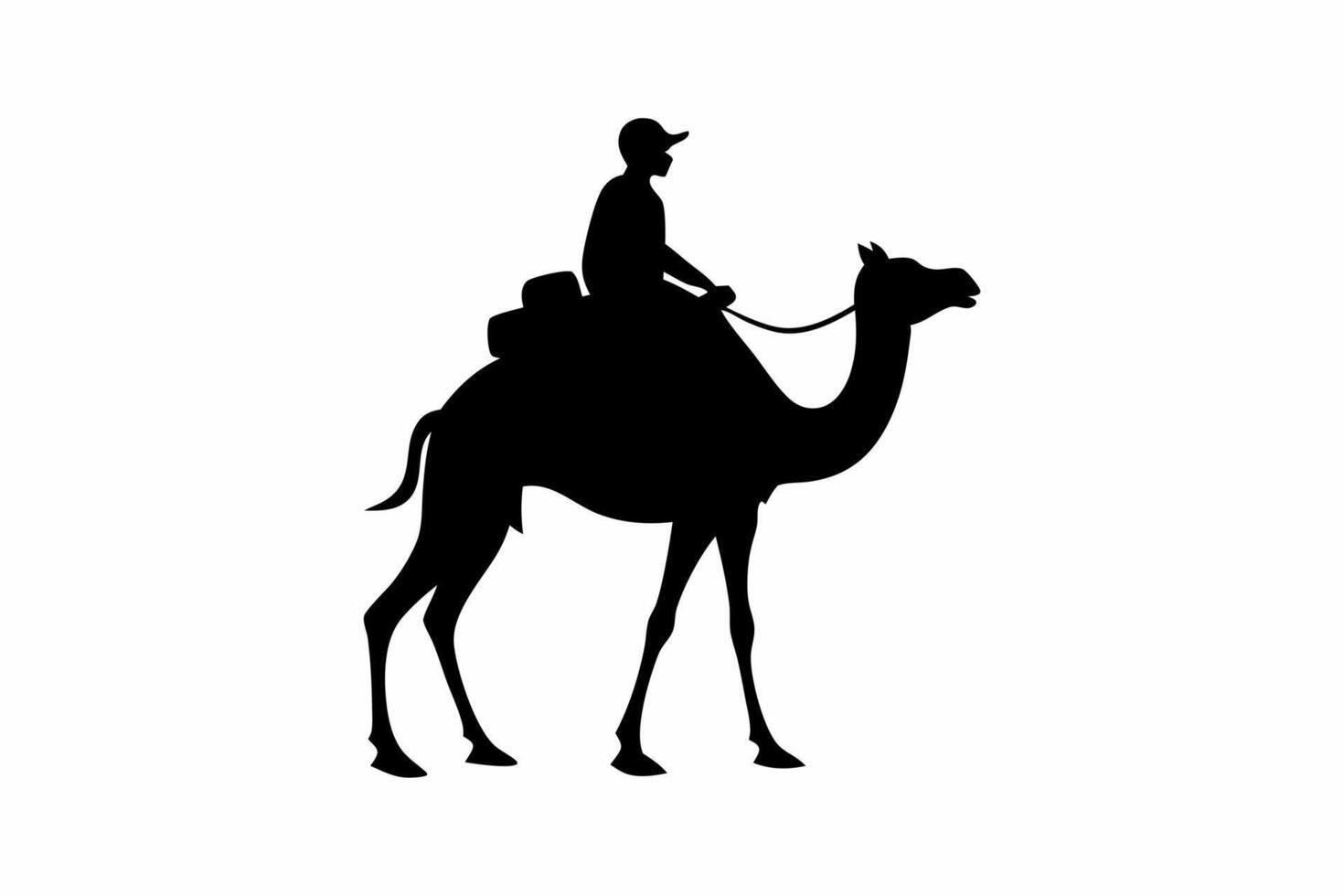 A black silhouette of traveler riding in a Camel illustration vector