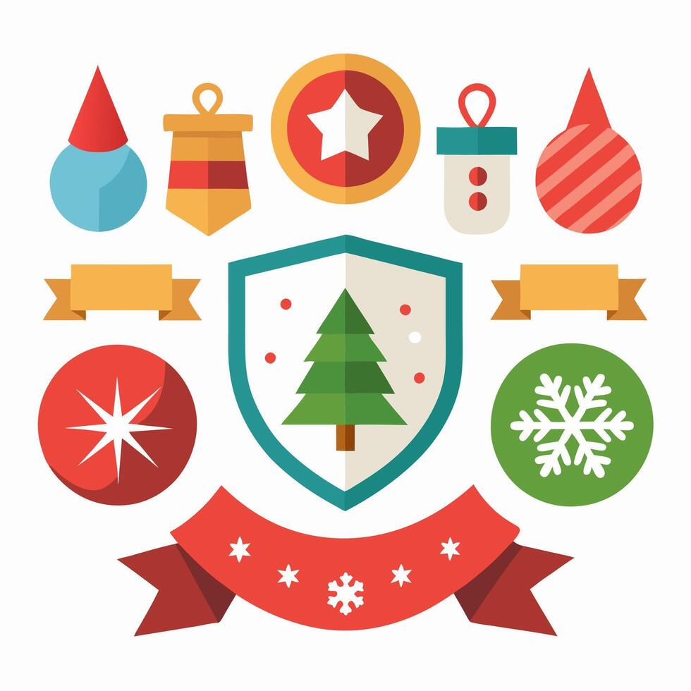 Christmas and new year badges and elements set illustration vector
