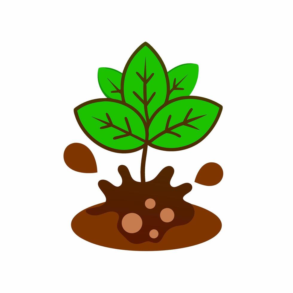 Green Plant with mud cartoon illustration vector