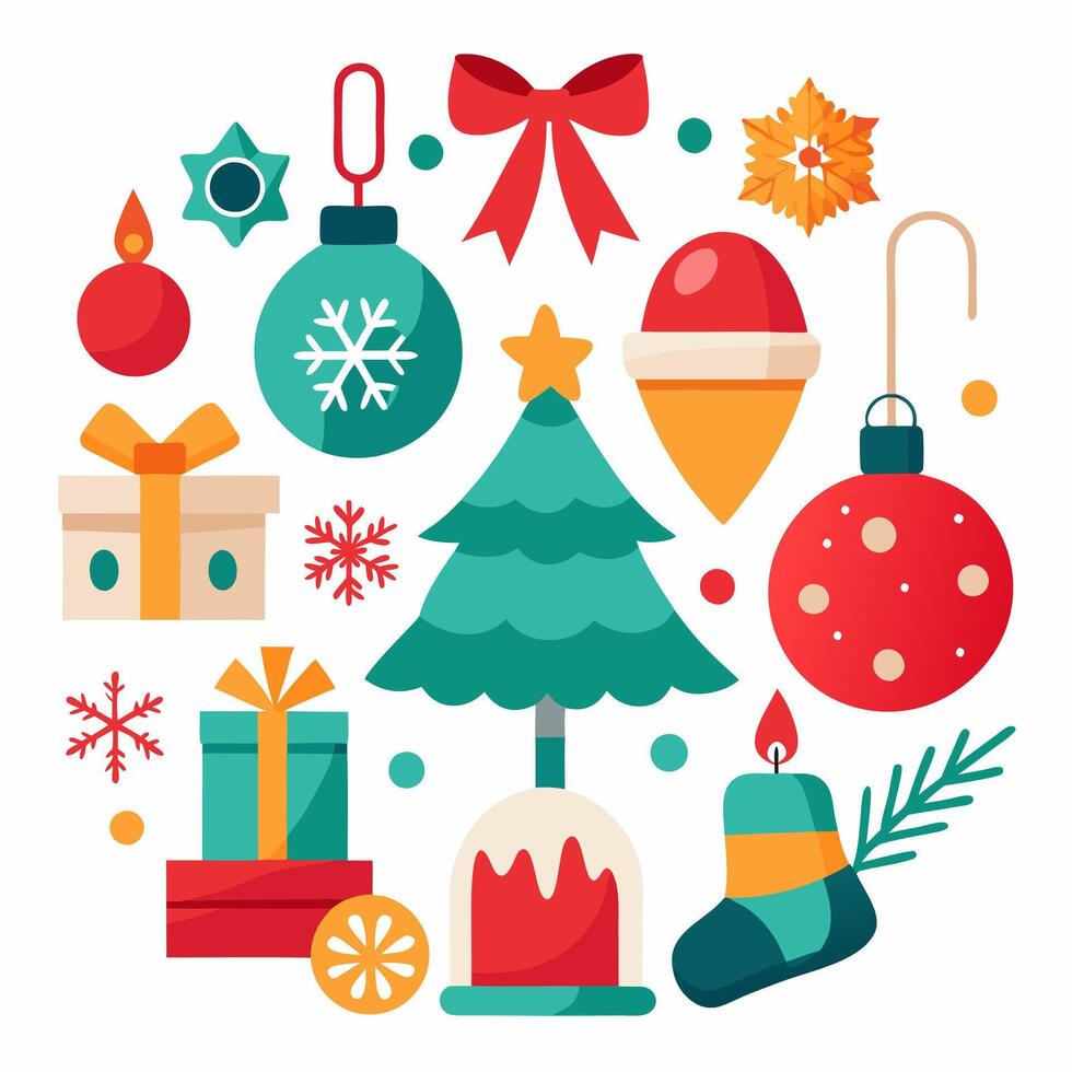 Christmas and new year badges and elements set illustration vector