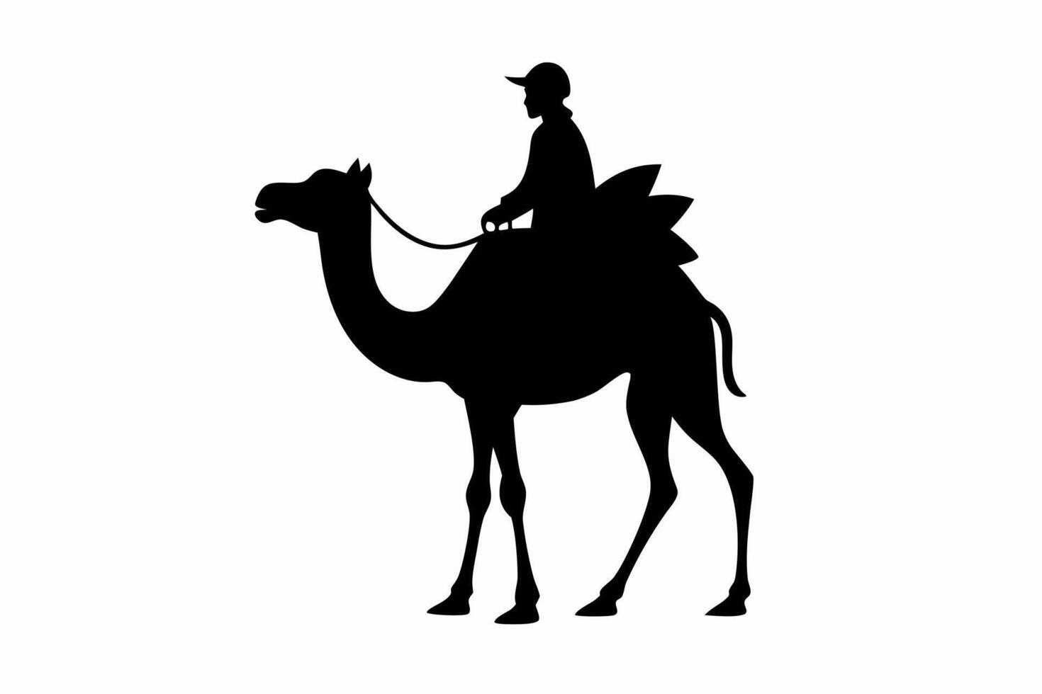 A black silhouette of traveler riding in a Camel illustration vector