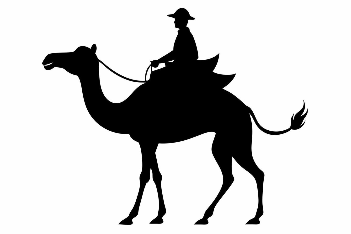 A black silhouette of traveler riding in a Camel illustration vector