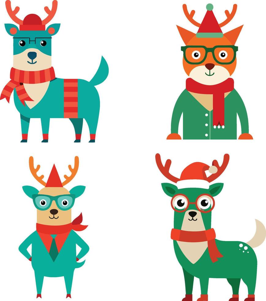 Christmas hipster animals illustration vector