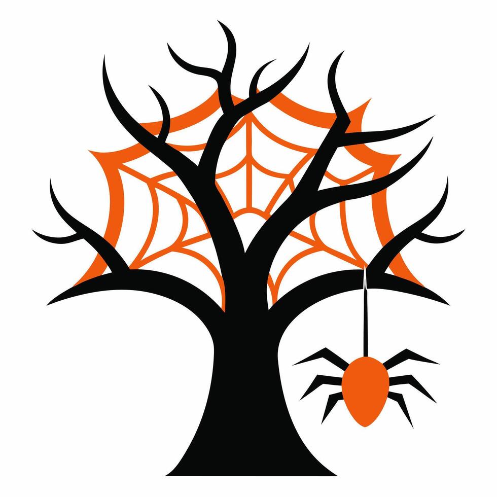 Halloween Tree and Spider web Illustration vector